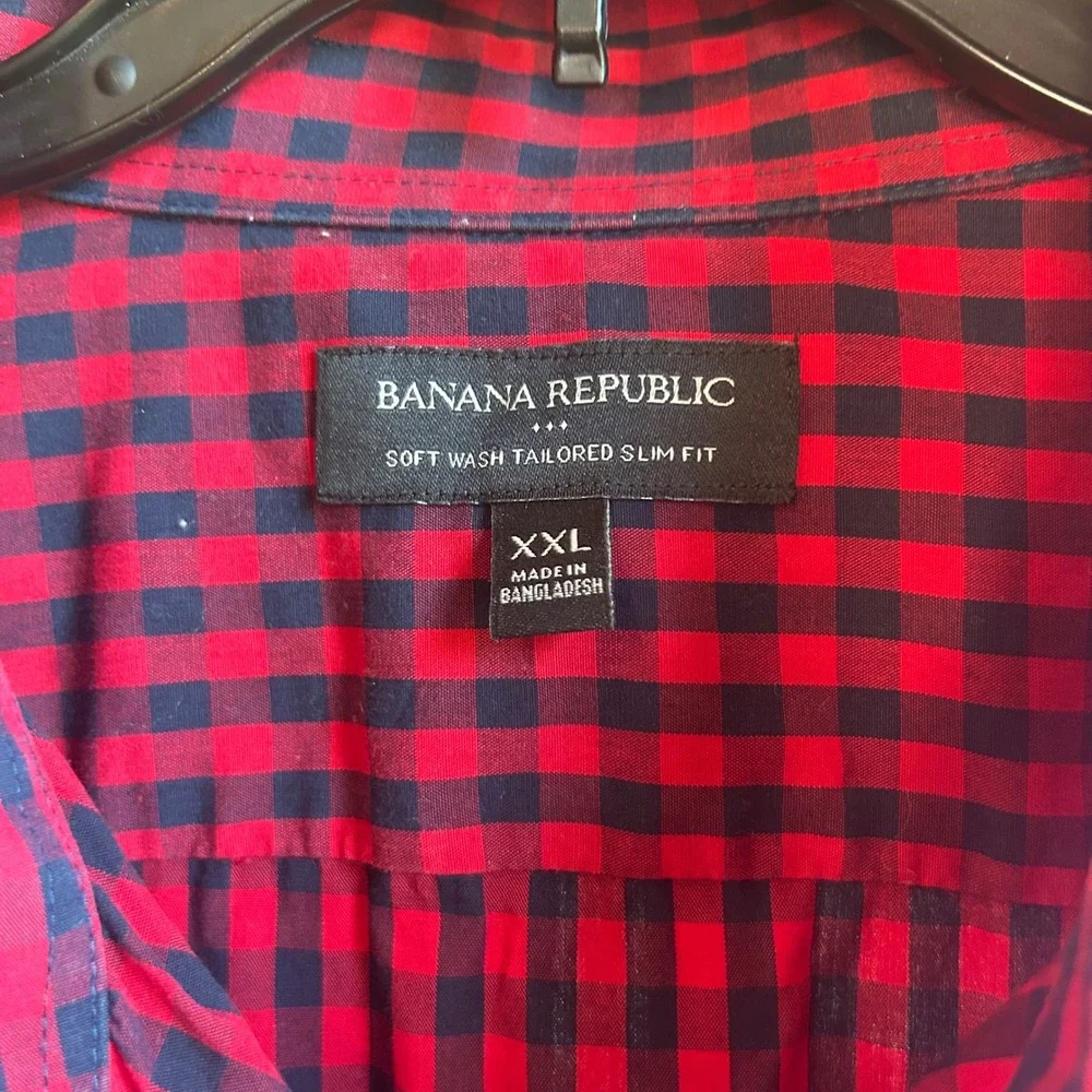 Banana Republic Button Down Shirt Mens Red Gingham Tailored Preppy Slim Fit XXL